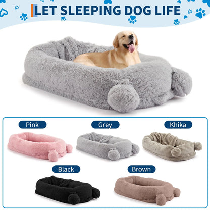 Human Size Dog Bed For Adults & Pets, Storage Pockets, Matching Blanket