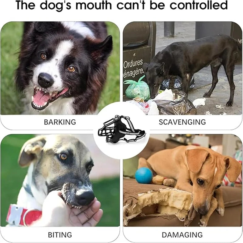 Dog Breathable Basket Muzzle, Reflective