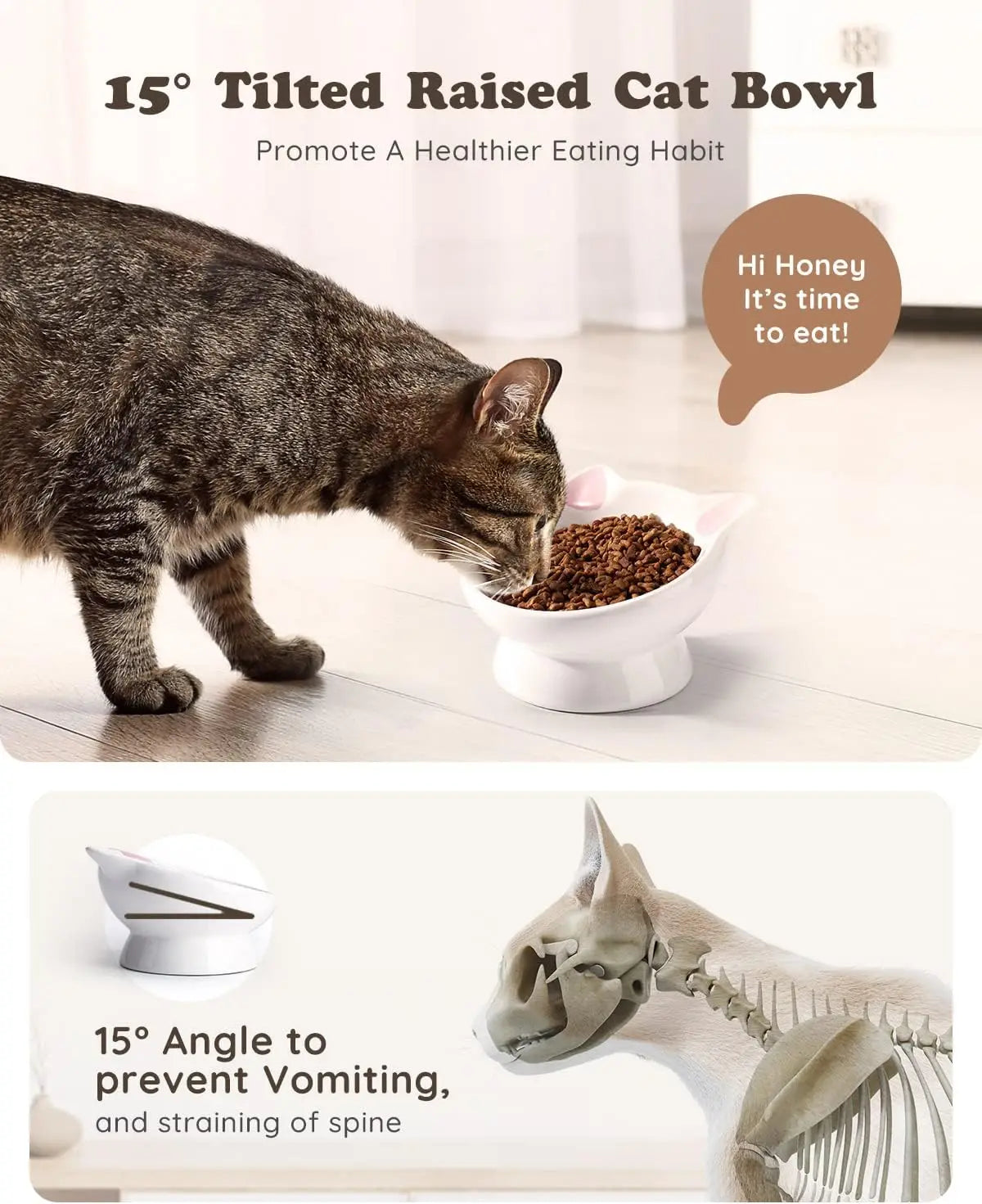 Tilted Ceramic Cat Bowl, Raised Base