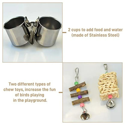 Bird Cage Accessories, Perches, Trays, Cups, Chew Toys