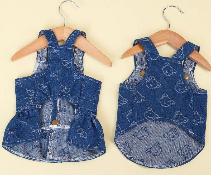 Dog Summer, Denim Dress or Vest with Leash D-ring