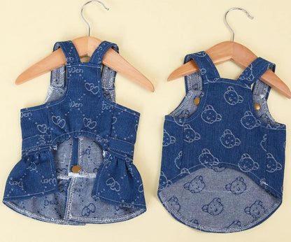 Dog Summer, Denim Dress or Vest with Leash D-ring