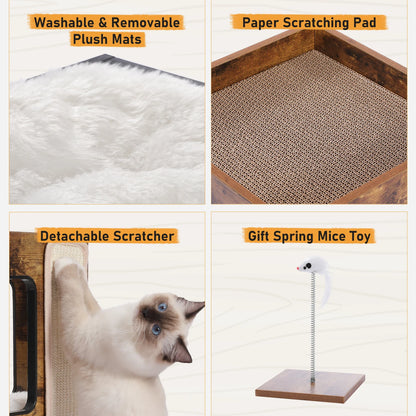 Wood Cat Condo, Bed, Tree Tower, Scratching Pad