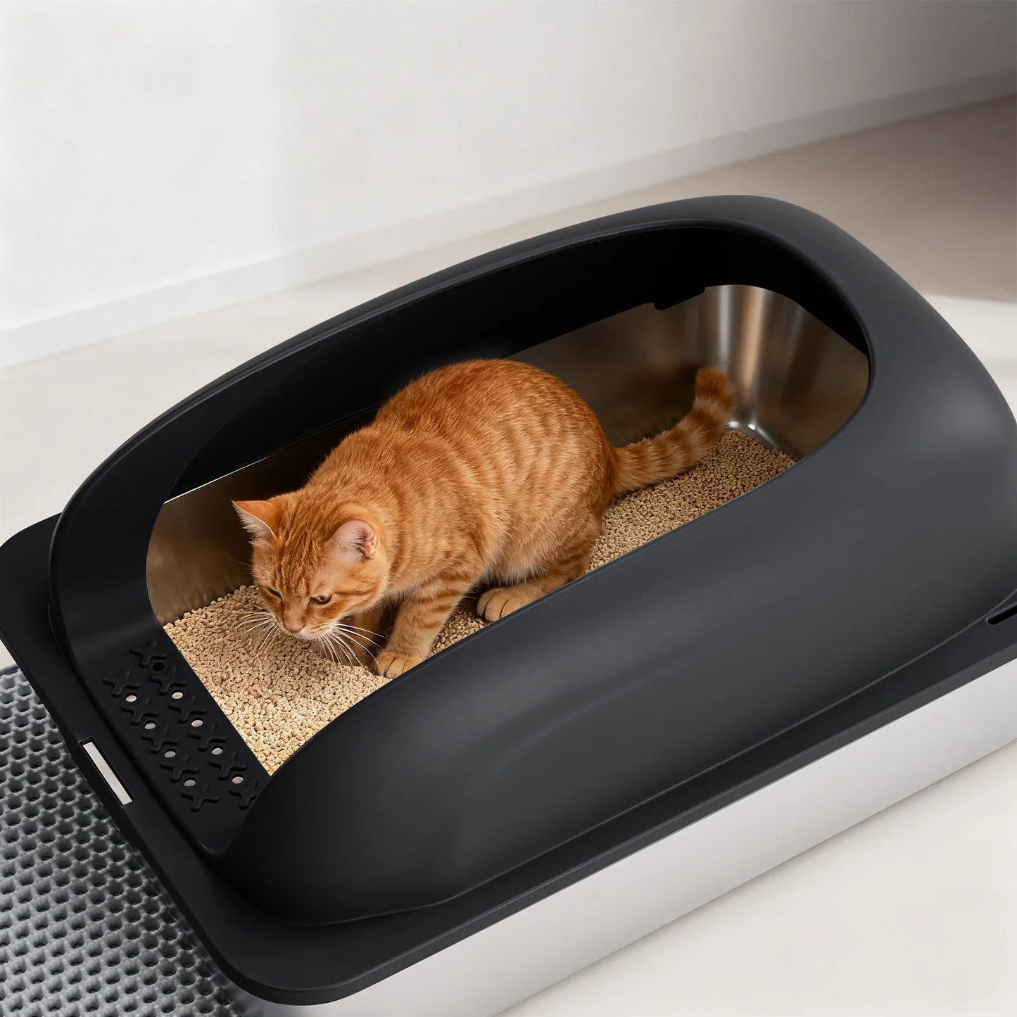 Stainless Steel Cat Litter Box with Lid Scoop and Mat Included