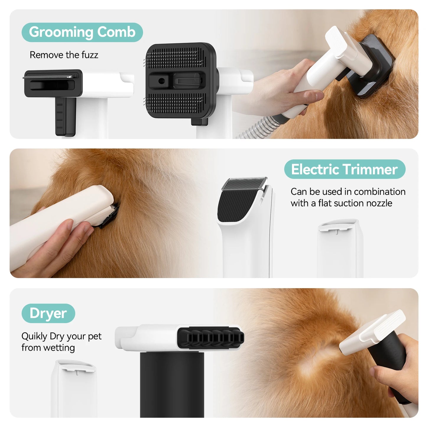 Vacuum Cleaner & Hair Dryer, Pet Grooming Tool Set