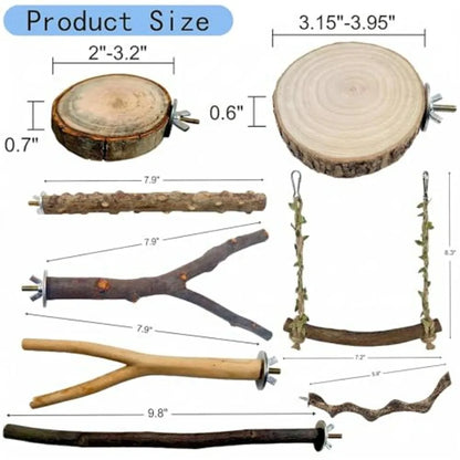 8 Piece Natural Wood Bird Cage Accessories