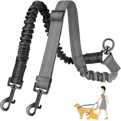 1.6ft Dual Dog Leash Attachment, Shock Absorbing Bungee