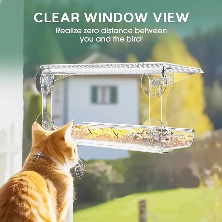 Window Bird Feeder, Removable Seed & Water Tray, Adhesive Hooks