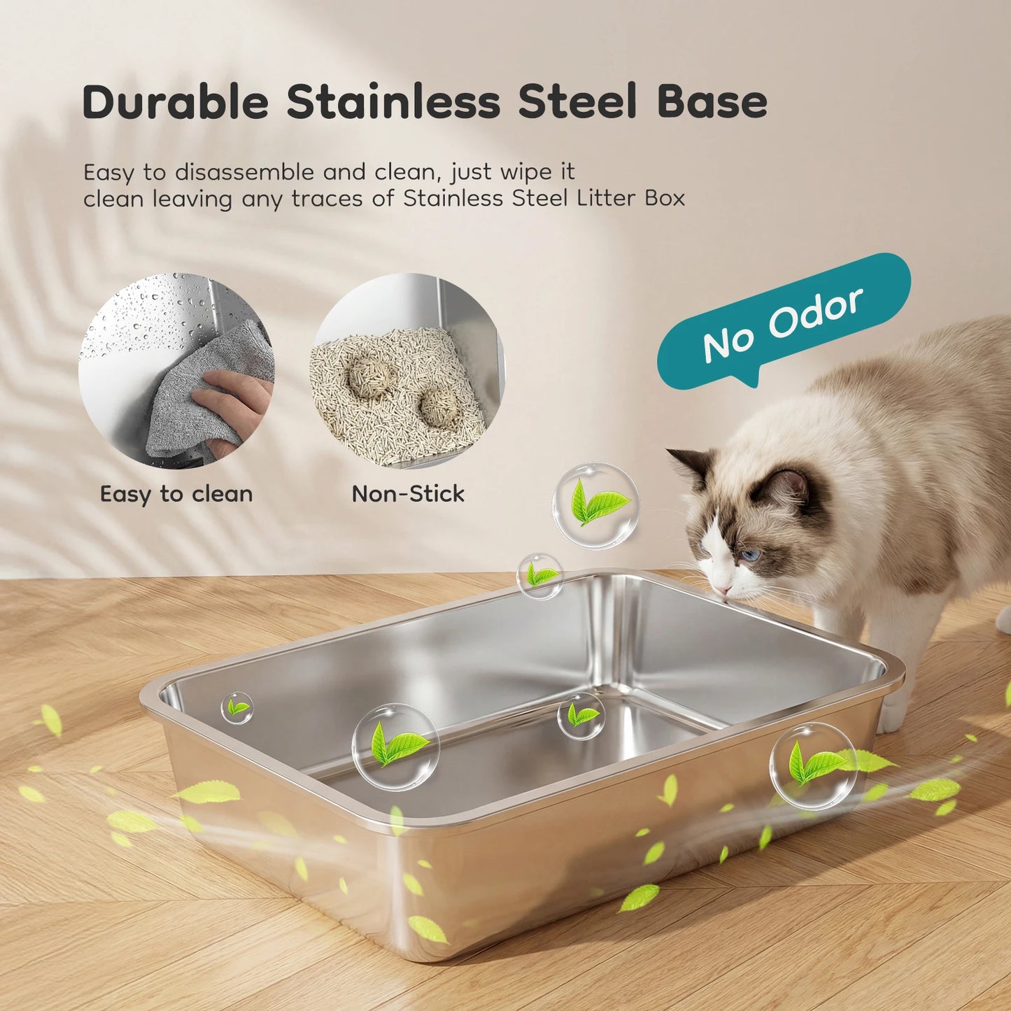 Stainless Steel Cat Litter Box, Enclosed, Scoop and Mat Included