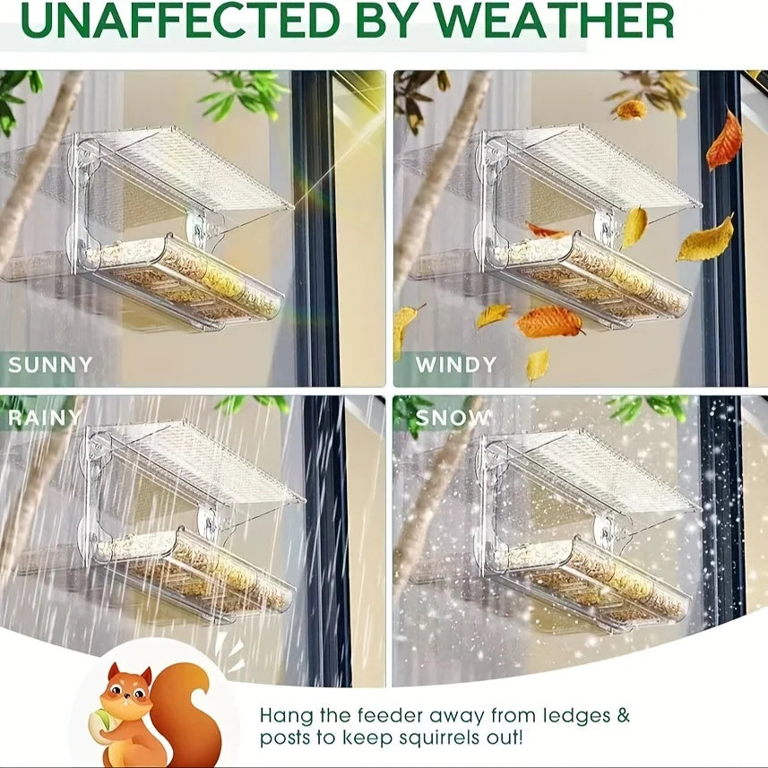 Window Bird Feeder, Removable Seed & Water Tray, Adhesive Hooks