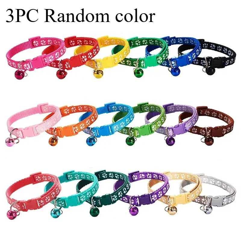 3pcs Cat Pet Collar With Bell Footprints