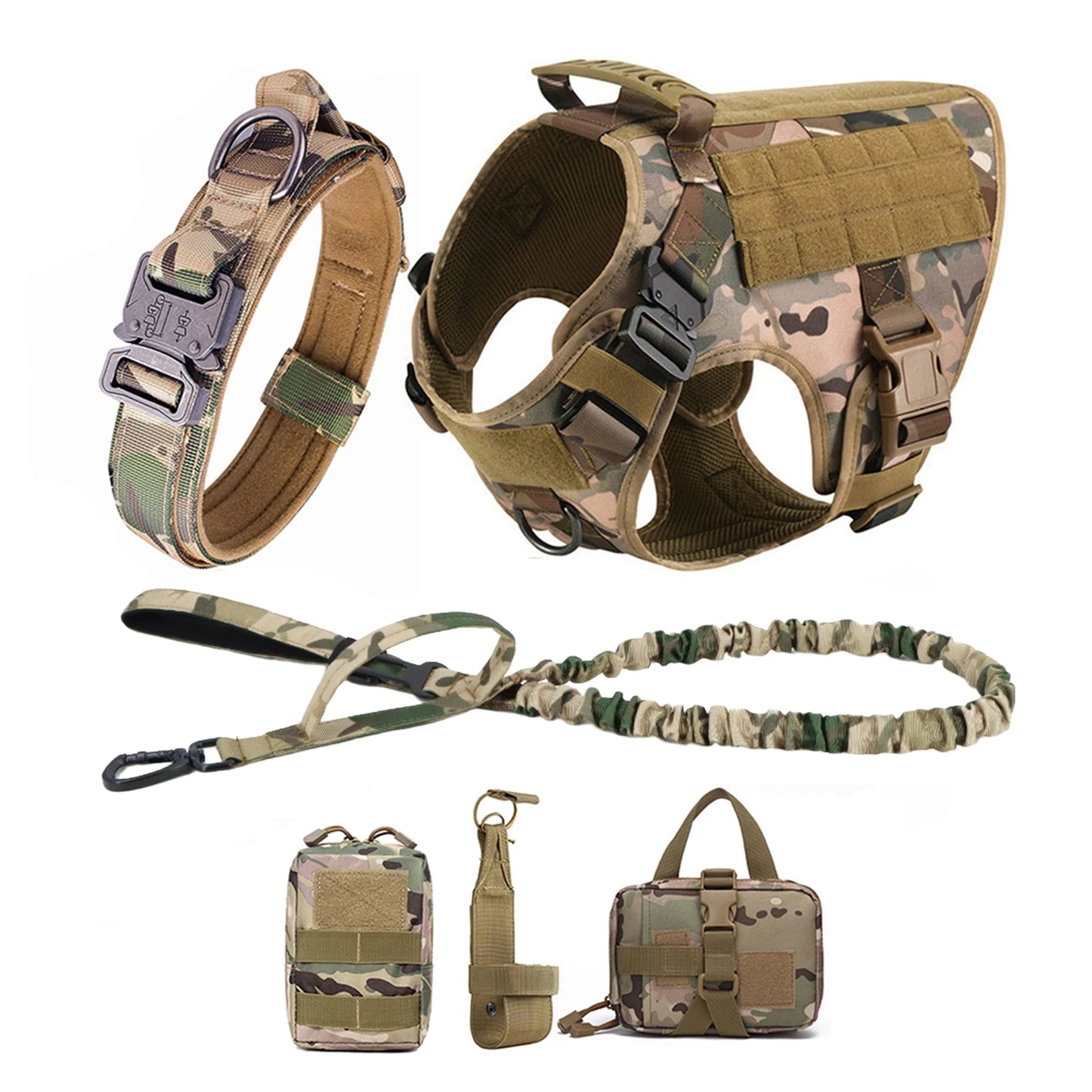 Tactical Dog Harness Collar Leash Molle Pouches