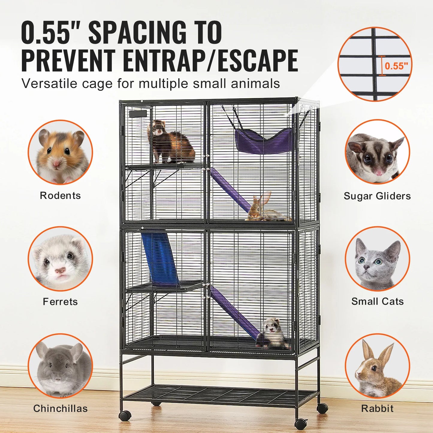 Rolling Metal Cage 4-Tier Small Animals