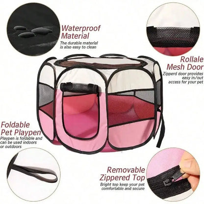 Dog Playpen, Tent, Foldable Kennel, Octagonal Fence