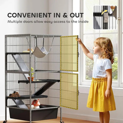 4-Tier Rolling Pet Cage for Small Animals