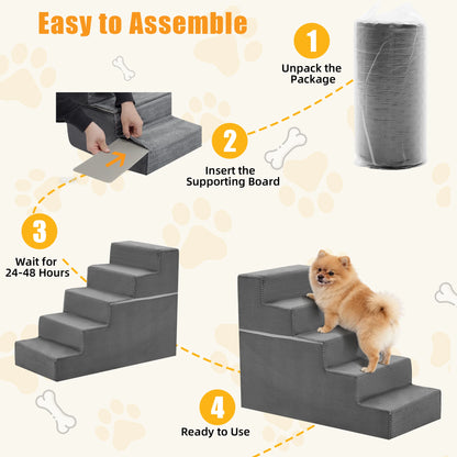 3-5 Step, Foam Dog Stairs, Indoors, Non-Slip