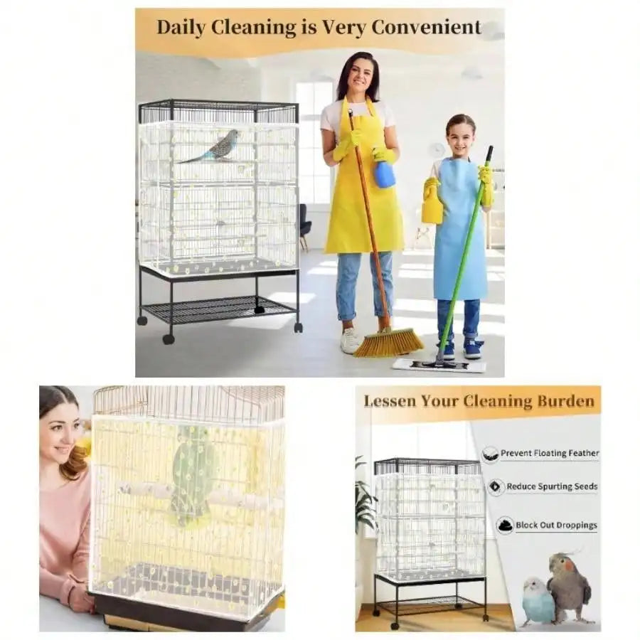 Bird Cage Seed Catcher Adjustable Nylon Mesh Cover
