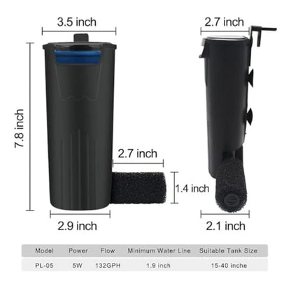 Aquarium Internal Filter For 3 to 20 Gallon Tank