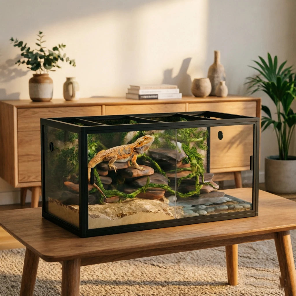 Reptile Terrarium, Glass Enclosure, Screen Ventilation Top