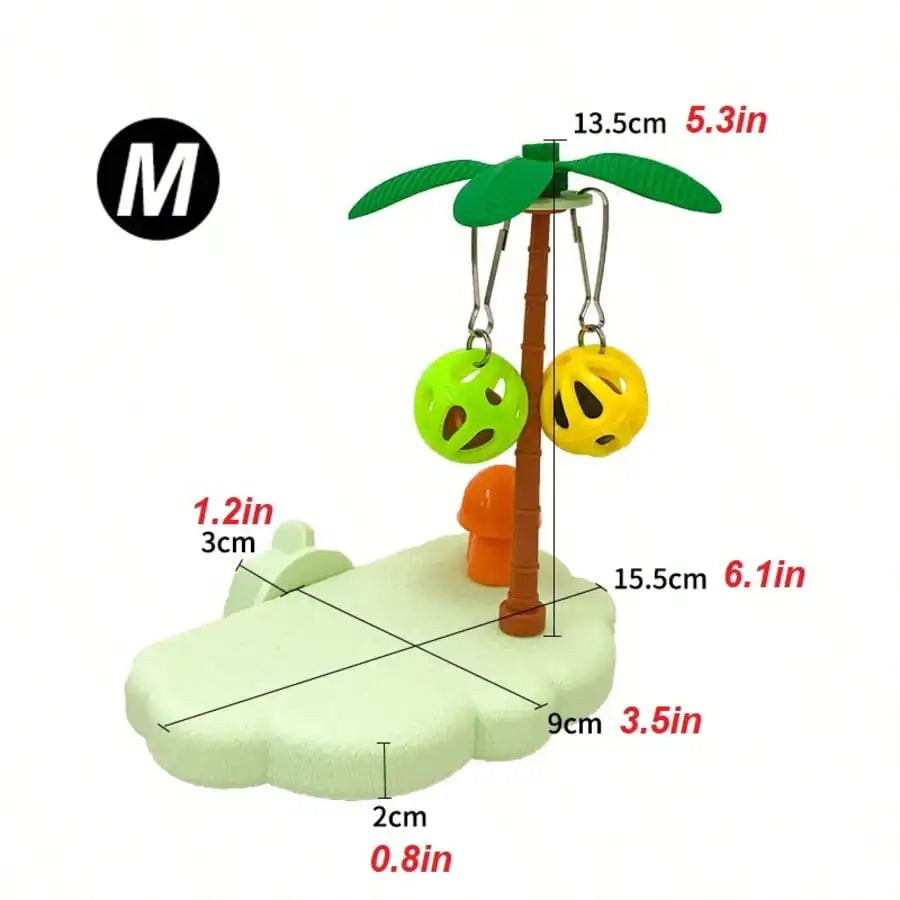 Palm Tree Bird Perch With Bell Scratching Play Platform