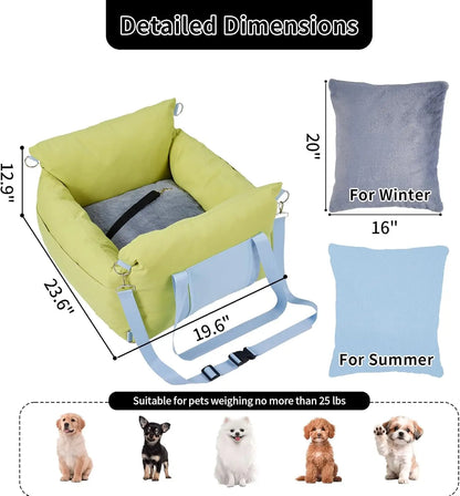 Car Seat for Small Pets, Safety Leash, Storage Pockets