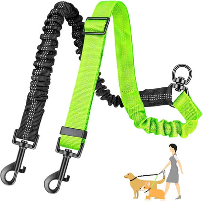 1.6ft Dual Dog Leash Attachment, Shock Absorbing Bungee