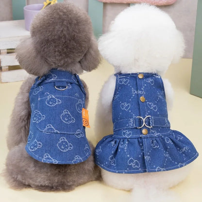 Dog Summer, Denim Dress or Vest with Leash D-ring
