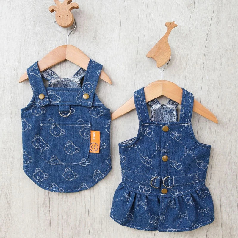 Dog Summer, Denim Dress or Vest with Leash D-ring
