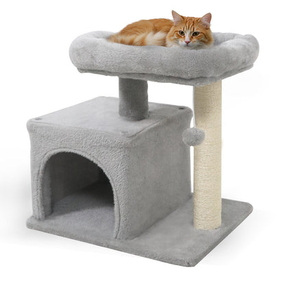 Small Cat Tree with Large Padded Plush Perch for Indoor Cats