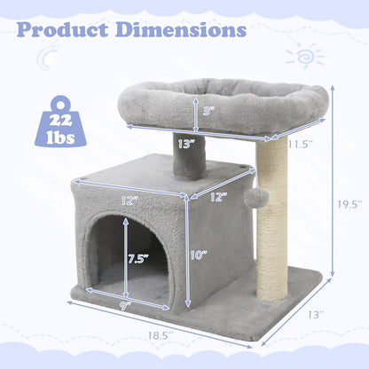 Small Cat Tree with Large Padded Plush Perch for Indoor Cats