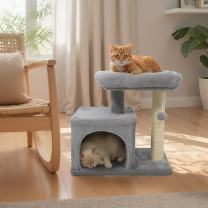 Small Cat Tree with Large Padded Plush Perch for Indoor Cats