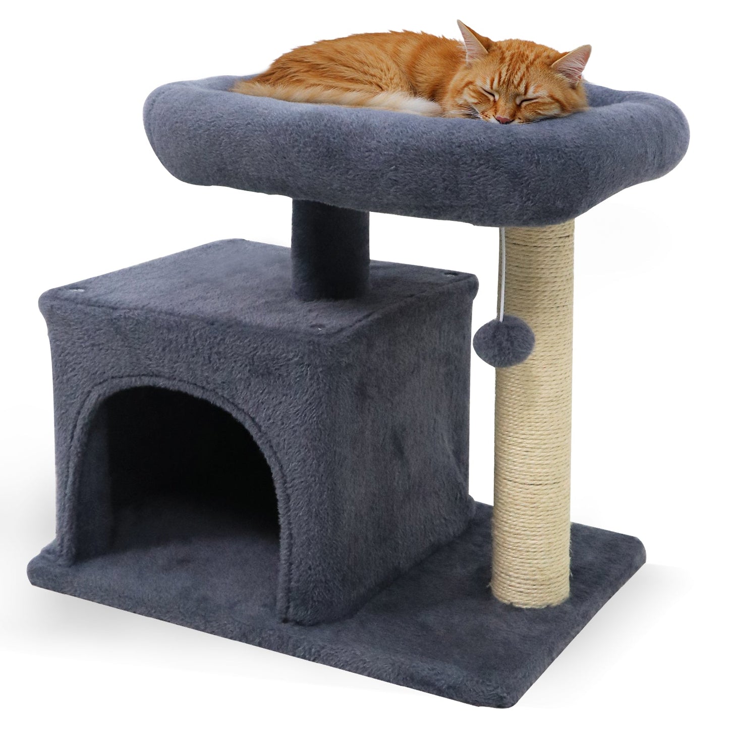 Small Cat Tree with Large Padded Plush Perch for Indoor Cats