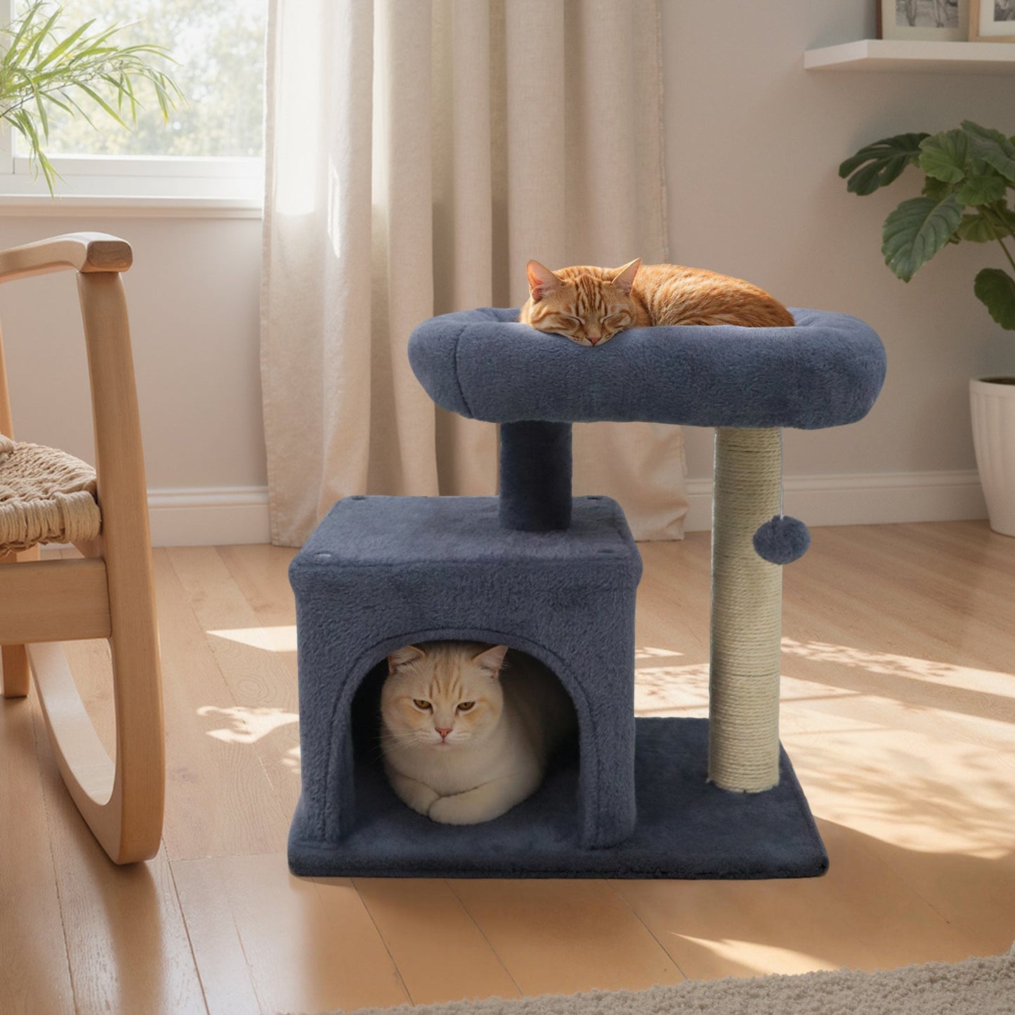 Small Cat Tree with Large Padded Plush Perch for Indoor Cats