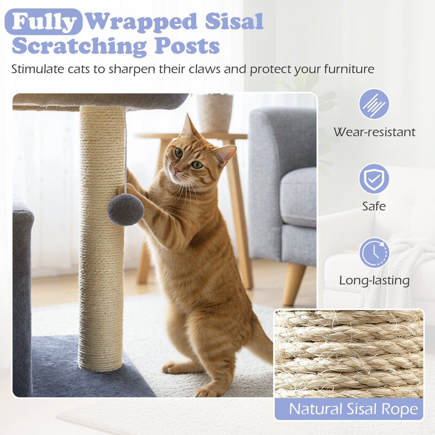Small Cat Tree with Large Padded Plush Perch for Indoor Cats