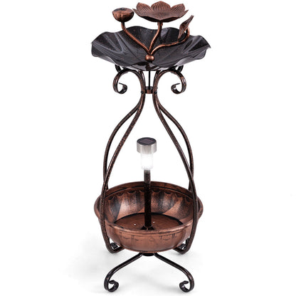 Solar Outdoor Bird Bath Feeder Combo with Flower Planter Pedestal and Solar Lights