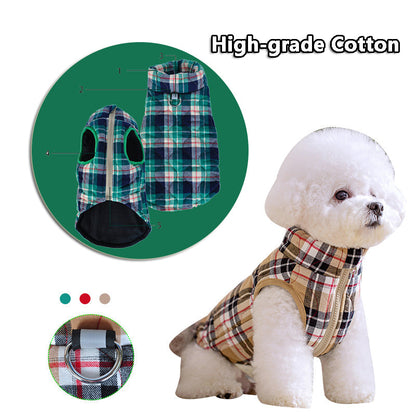 Winter Dog Clothes Heavy Cotton Jacket Plaid Zipper Down