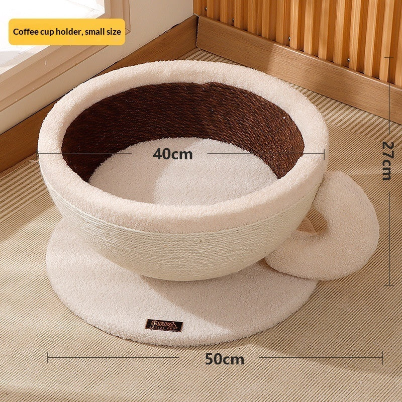 Sisal Rope Cat Scratcher Integrated With Coffee Cup Cat Bed