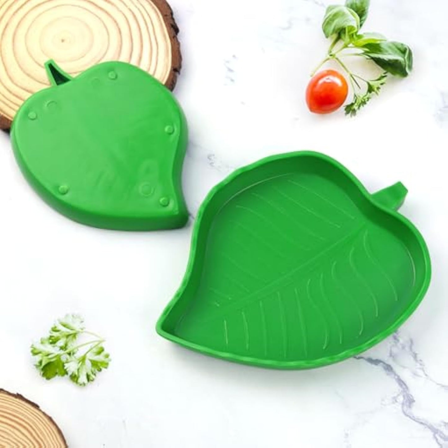 2 Pcs Leaf Reptile Food Dish and Water Bowl