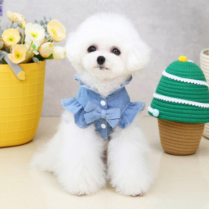 Pets Jean Dress with Ruffles Vest Leash Hook