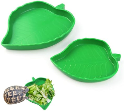 2 Pcs Leaf Reptile Food Dish and Water Bowl