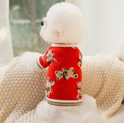 Sweater Preppy Style V-neck Winter Warm Clothes For Dogs Cats