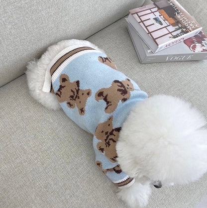 Sweater Preppy Style V-neck Winter Warm Clothes For Dogs Cats