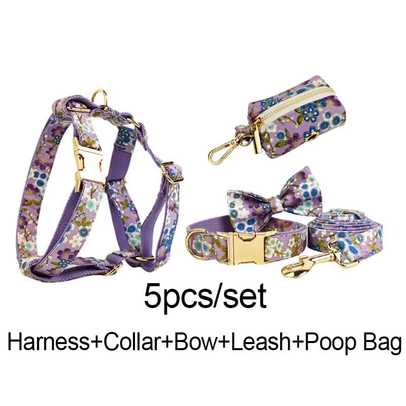 Lilac Meadow Floral Harness Set for Dogs