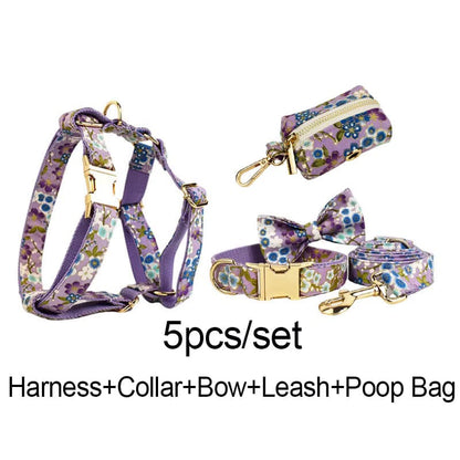 Lilac Meadow Floral Harness Set for Dogs