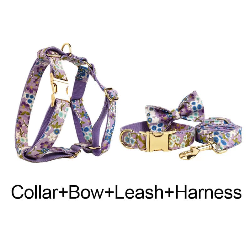 Lilac Meadow Floral Harness Set for Dogs