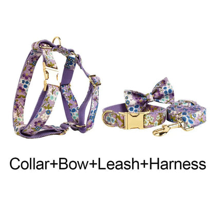 Lilac Meadow Floral Harness Set for Dogs