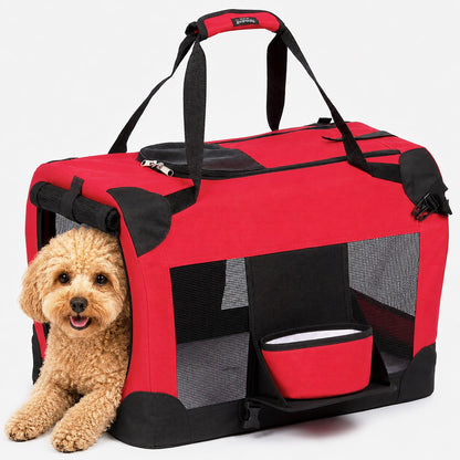 Zippered Soft,Collapsible  Pet Carrier w/ Removable Bowl and Pop-out Tray
