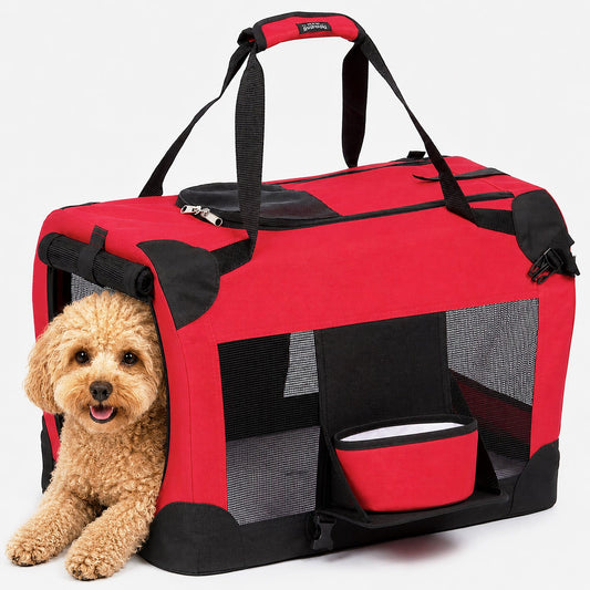 Zippered Soft,Collapsible  Pet Carrier w/ Removable Bowl and Pop-out Tray