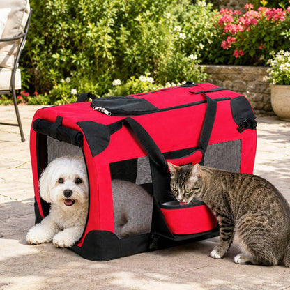 Zippered Soft,Collapsible  Pet Carrier w/ Removable Bowl and Pop-out Tray