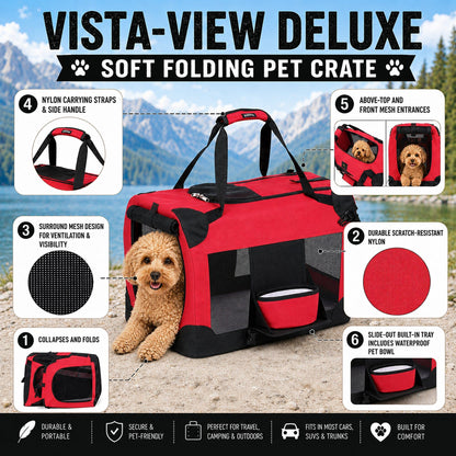 Zippered Soft,Collapsible  Pet Carrier w/ Removable Bowl and Pop-out Tray